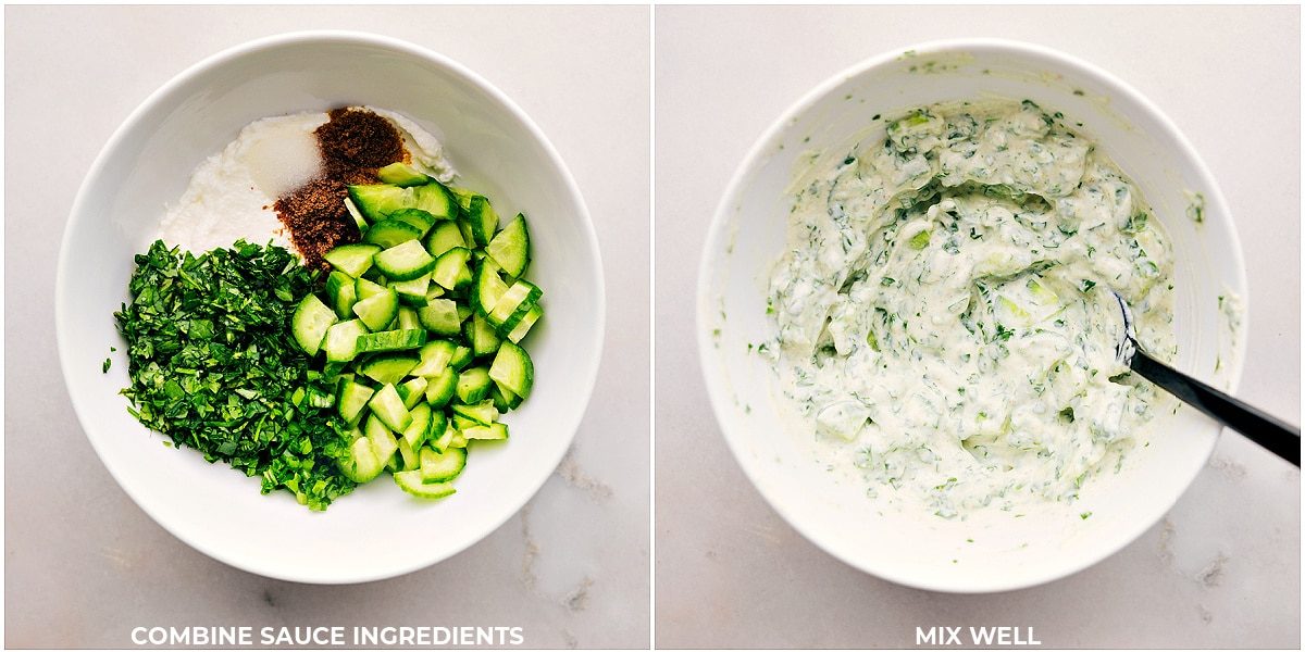 The sauce ingredients being combined and mixed well to create the satisfying and complimentary sauce for this recipe.