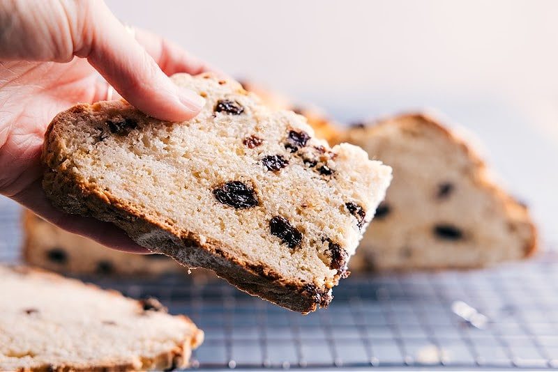 Irish soda bread recipe sliced and ready to be enjoyed.