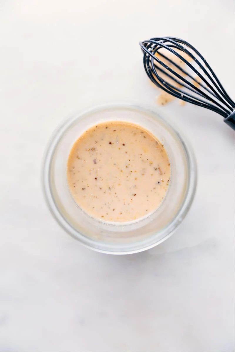 Italian Dressing recipe ready to be served on a salad.