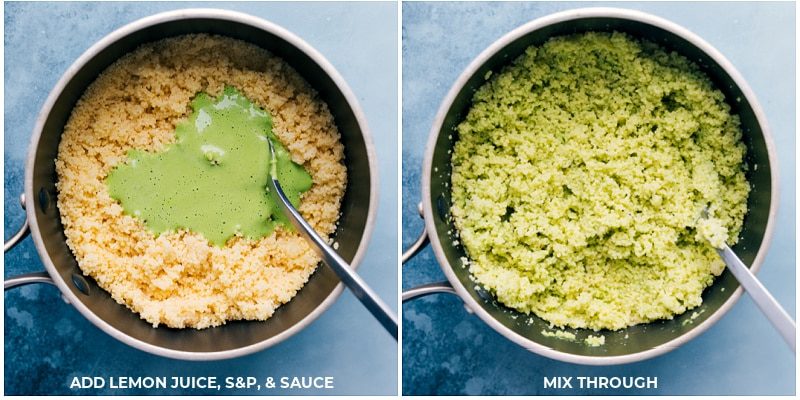 Process shots-- combining the sauce with the couscous