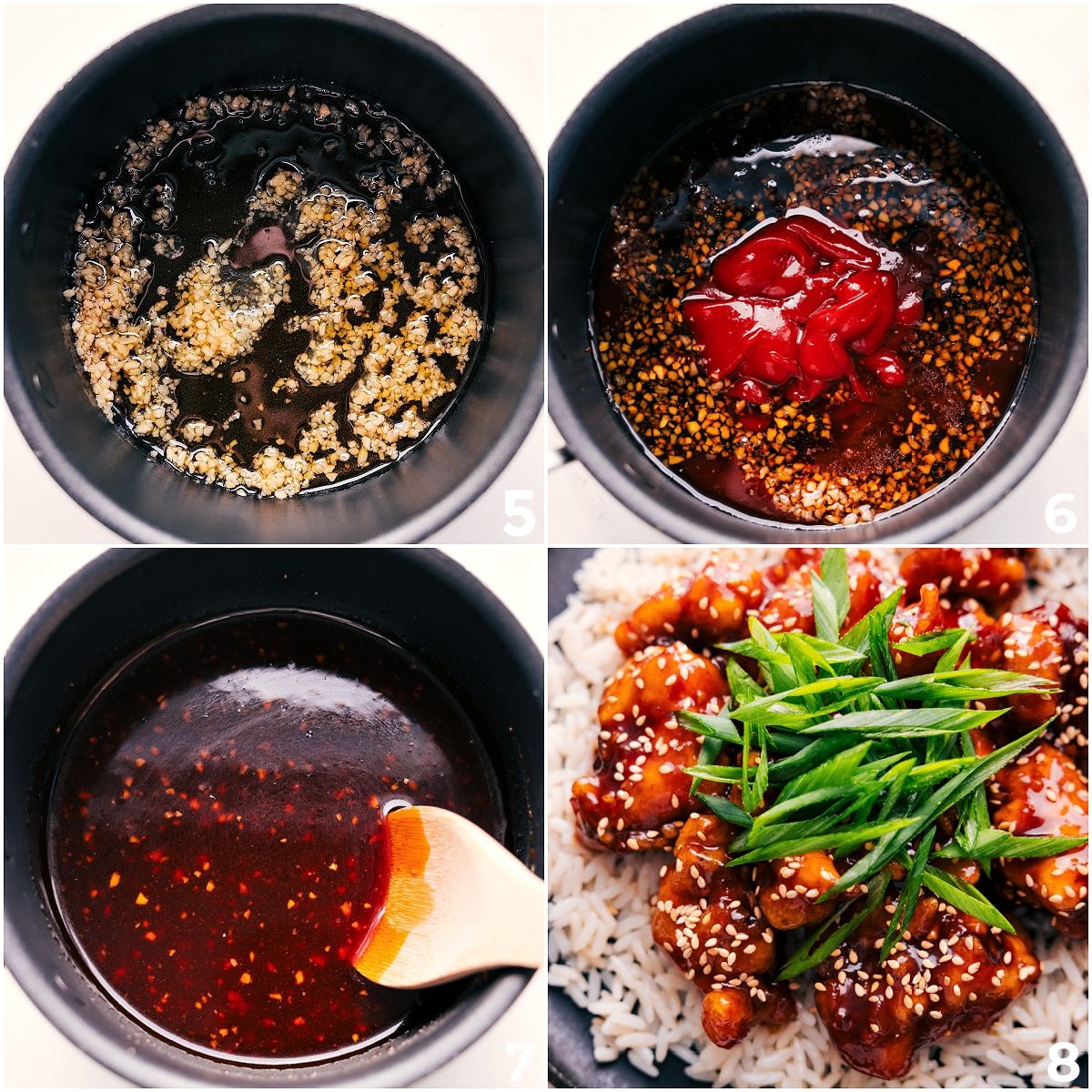 The sauce whisked together in a pot and then the fried chicken added to it for a flavorful Korean chicken recipe.
