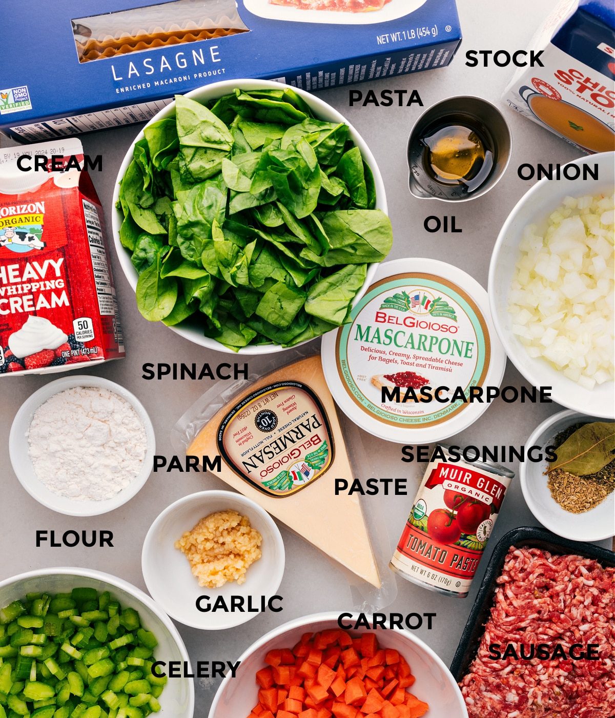 All the ingredients in this recipe prepped out for straightforward assembly.