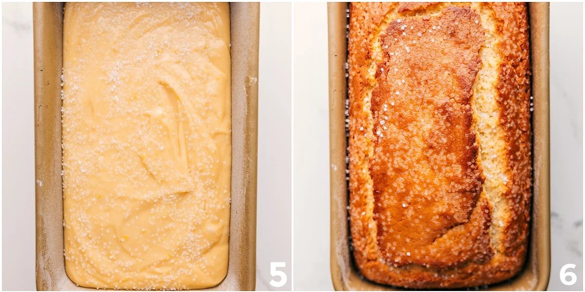 The batter added to a bread pan and then baked to perfection.