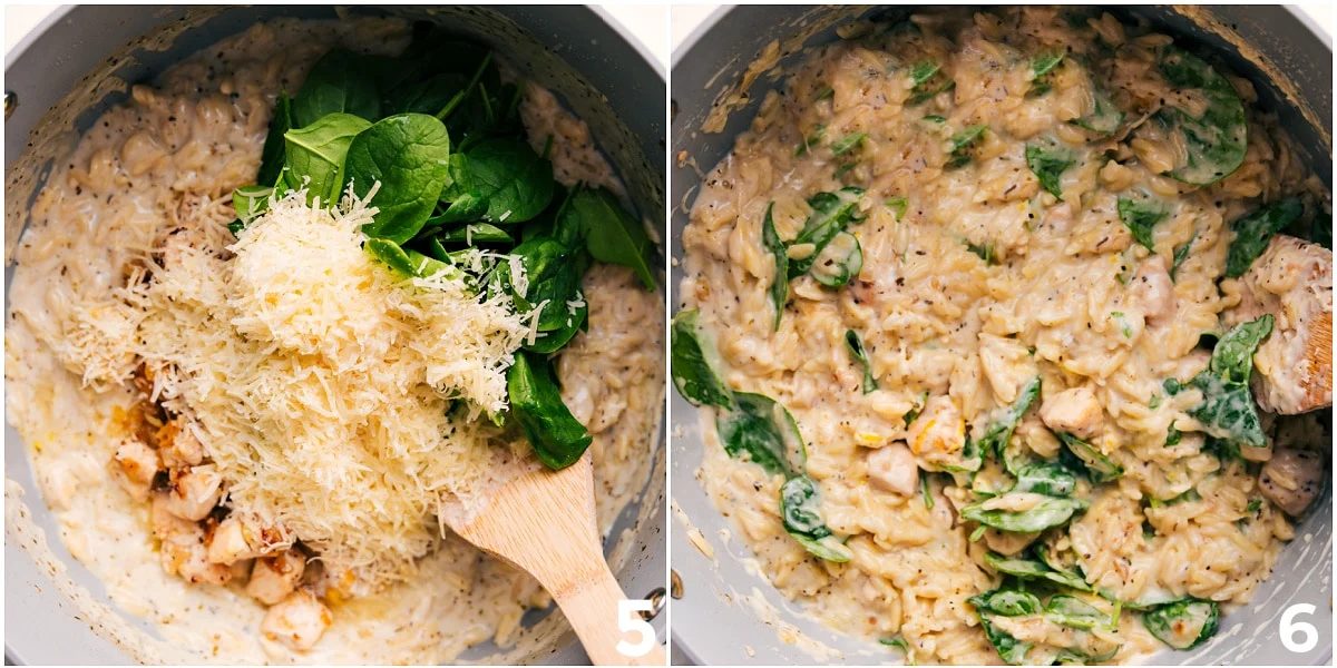 Spinach and Parmesan stirred into the pot to finish this straightforward one pot dinner.