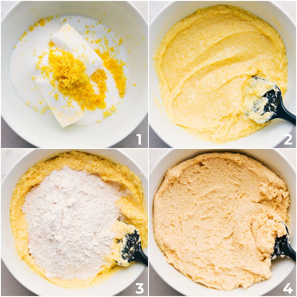 This lemon cookies recipe dough being mixed together all in one bowl.