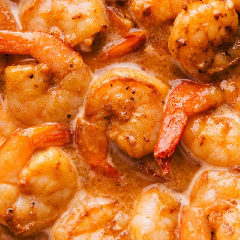 Close-up view of the most satisfying Lemon Garlic Shrimp