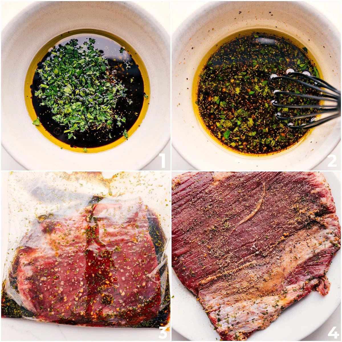 All the marinade ingredients being whisked together to add to the steak for this London broil recipe.