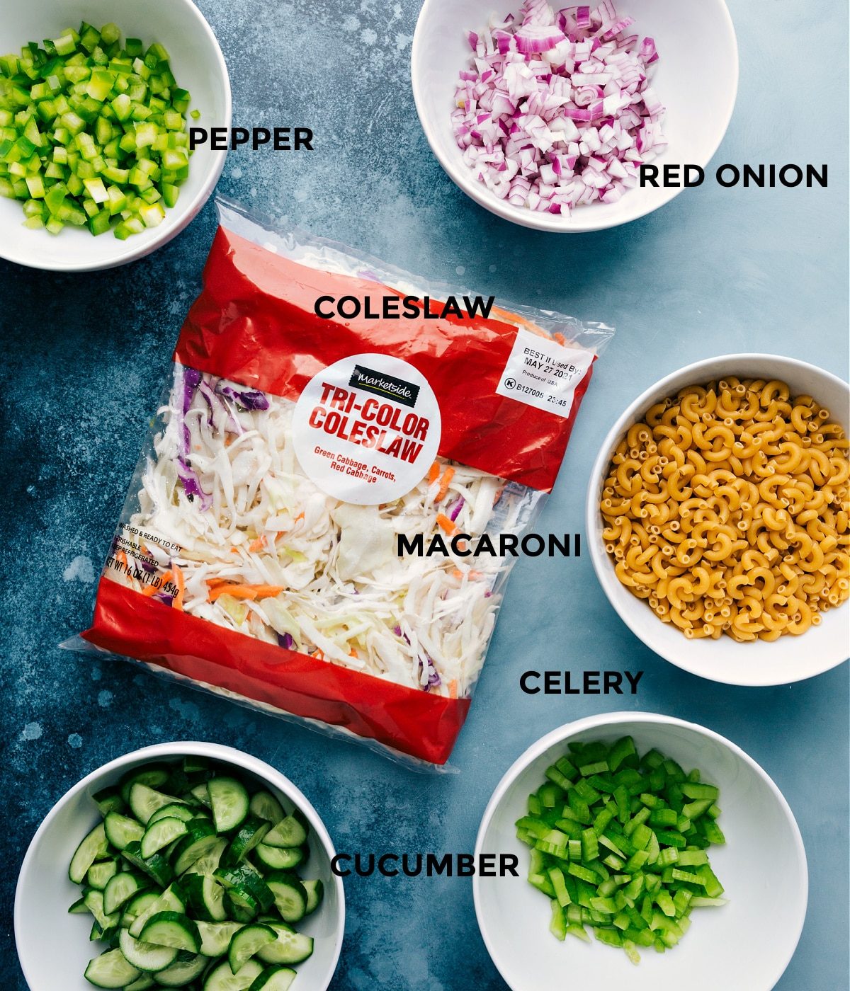 All the ingredients in this recipe prepped out for straightforward assembly.
