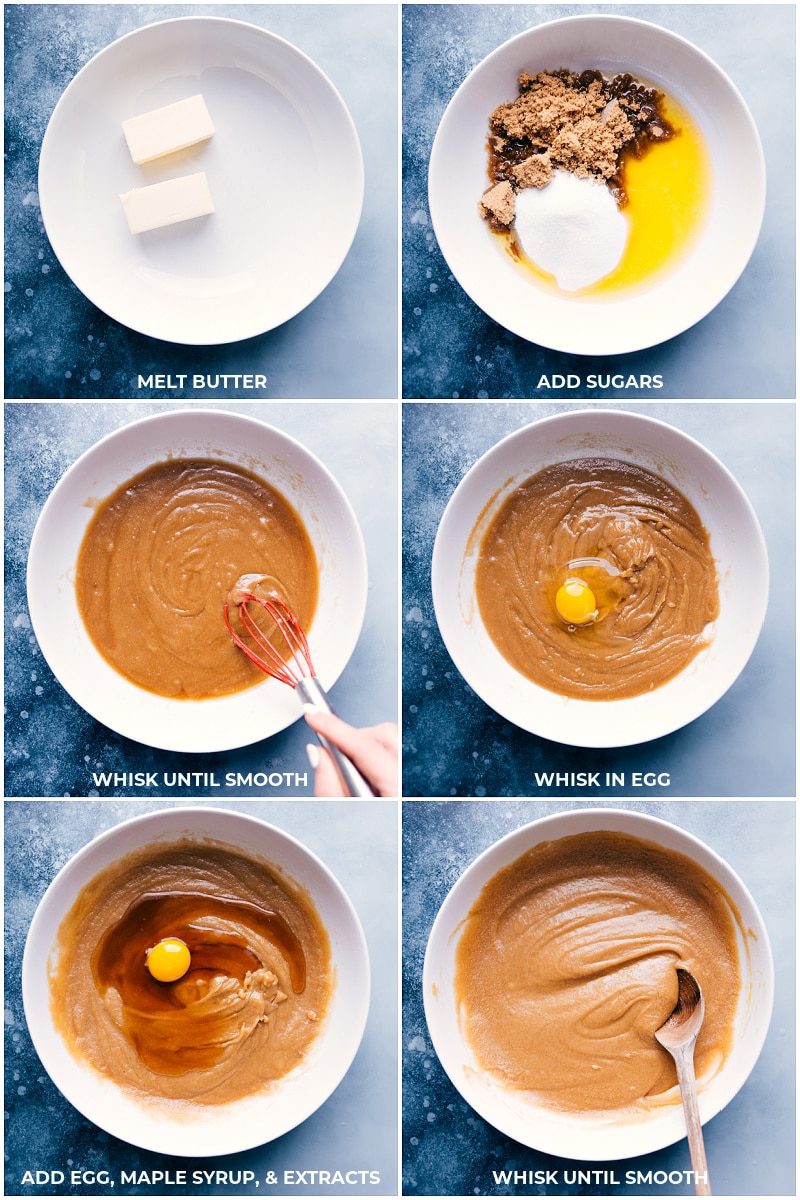 The wet ingredients being mixed together.