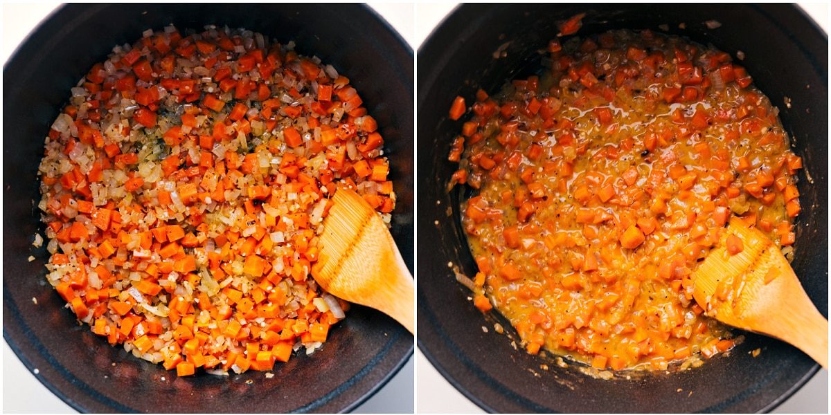 Veggies sautéing to create a flavorful base for Marry Me Chicken Soup.