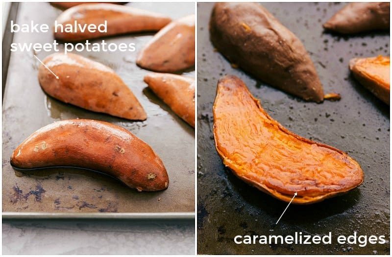 The sweet potatoes right out of the oven, caramelized and satisfying.