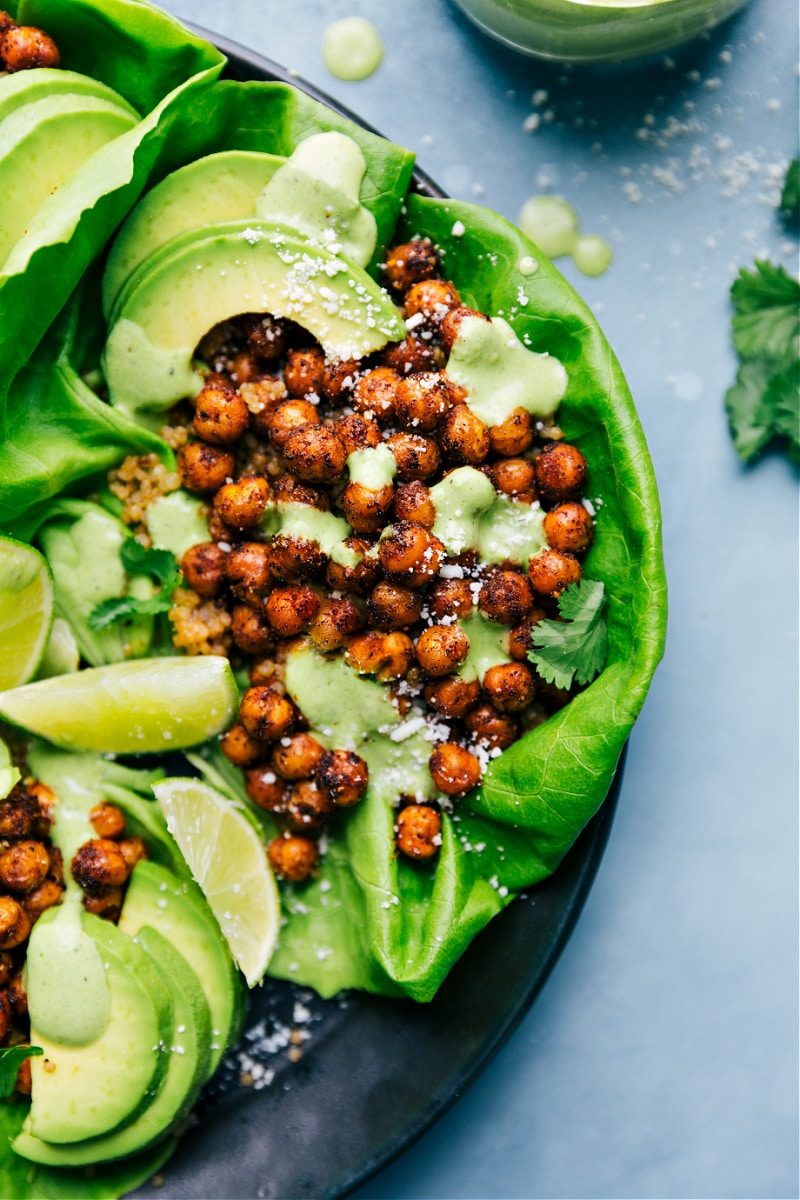 Mexican Chickpeas in lettuce wraps