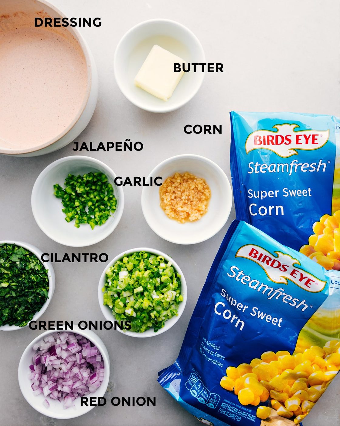 All the ingredients in this recipe prepped out for straightforward assembly.