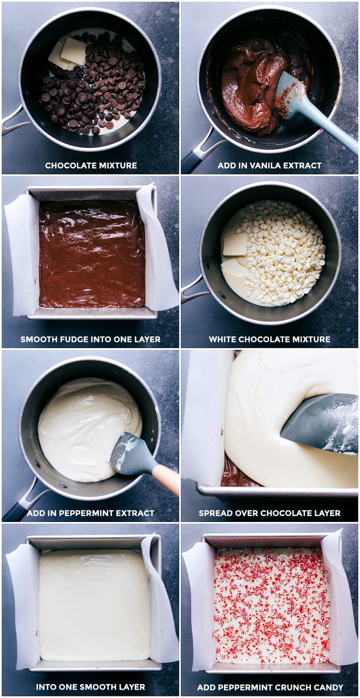 Chocolates being melted, prepped, and layered on top of each other.
