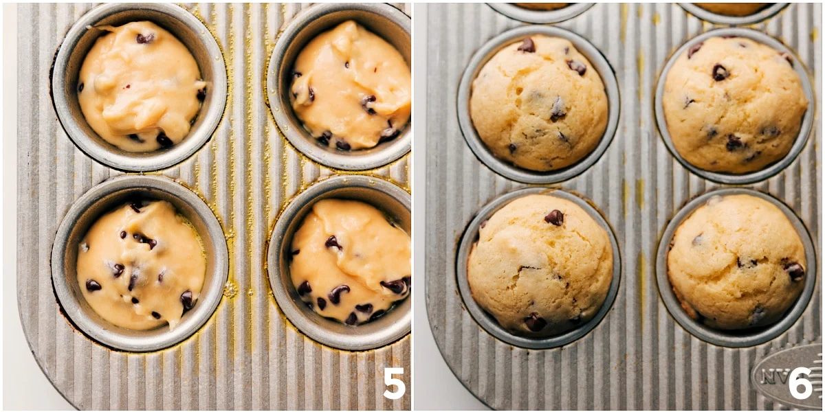 Adding the batter into the tins and then baking up to perfection.