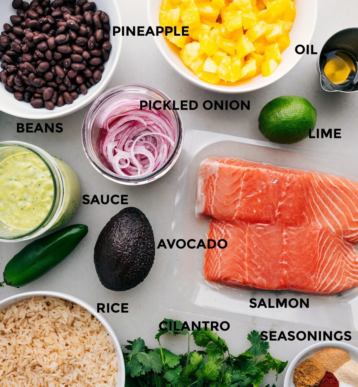All the ingredients in this recipe prepped out for straightforward assembly.