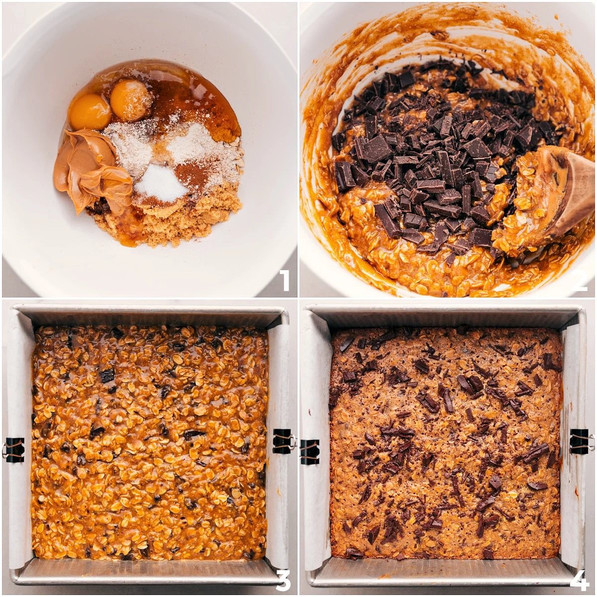 All the ingredients mixed in one bowl, spread into a pan, and baked into satisfying oatmeal breakfast bars.