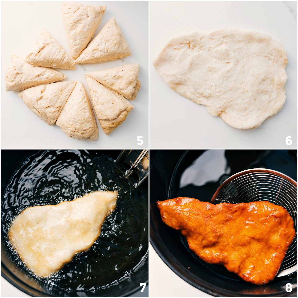 Navajo Taco Recipe fry bread dough being cut into pieces and fried.