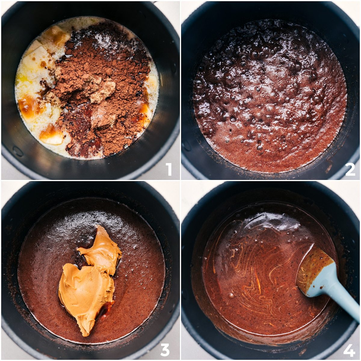 Assembling the ingredients in a pot to melt down and add to the oats for the no bake cookies.