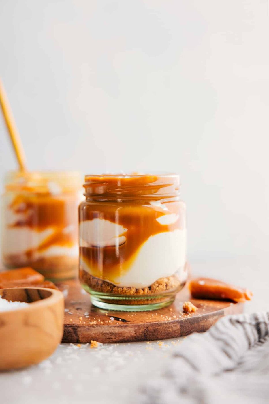 A caramel inspired version of this no-bake dessert layered into a jar.