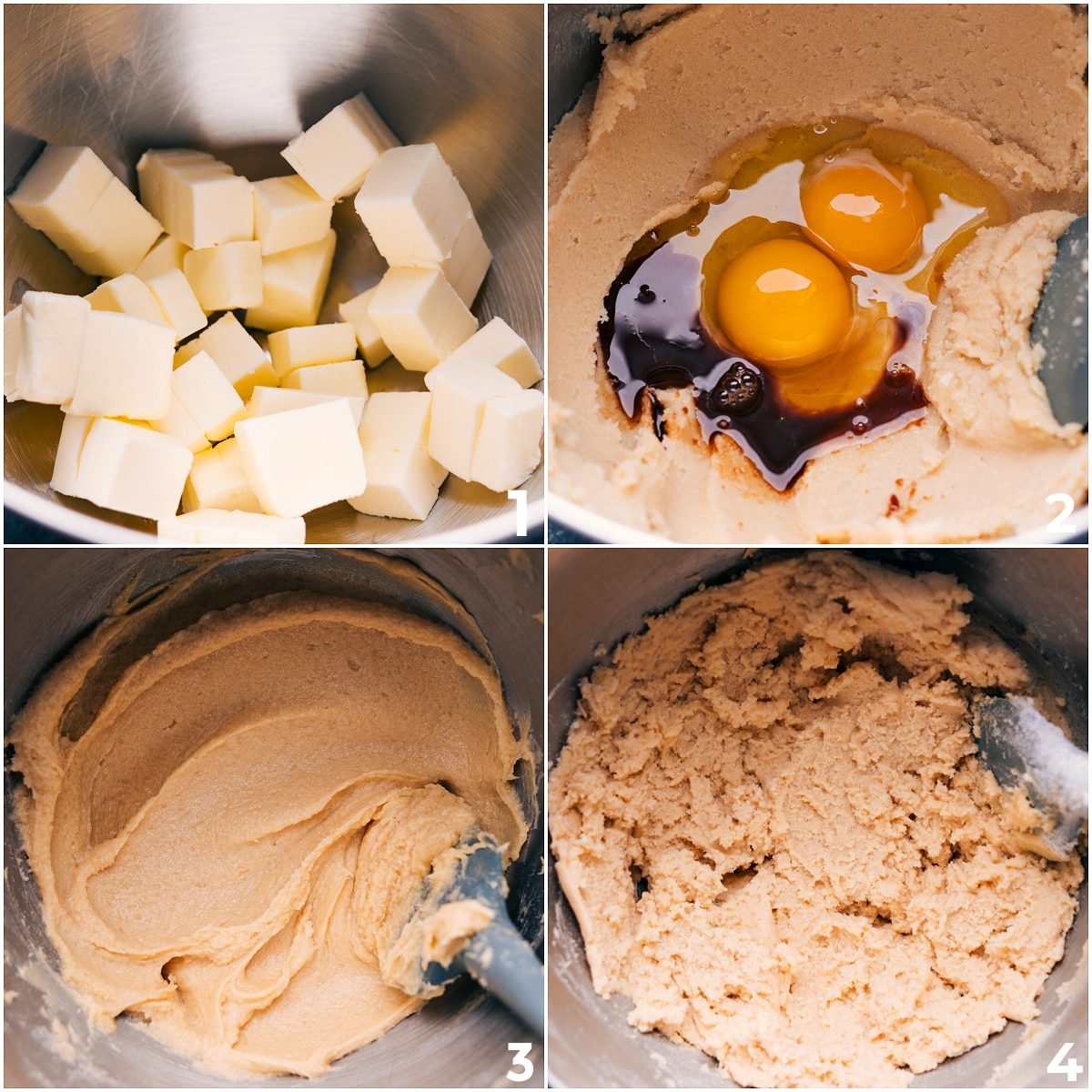 The butter being creamed with the sugar and other wet ingredients, then the dry ingredients added and all mixed together.
