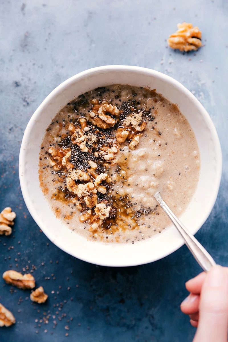 A big bowl of maple brown sugar oatmeal recipe.