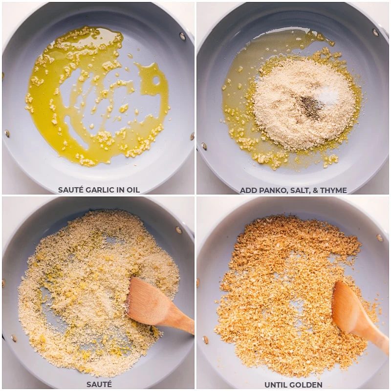 Process shots-- images of the bread crumbs being browned