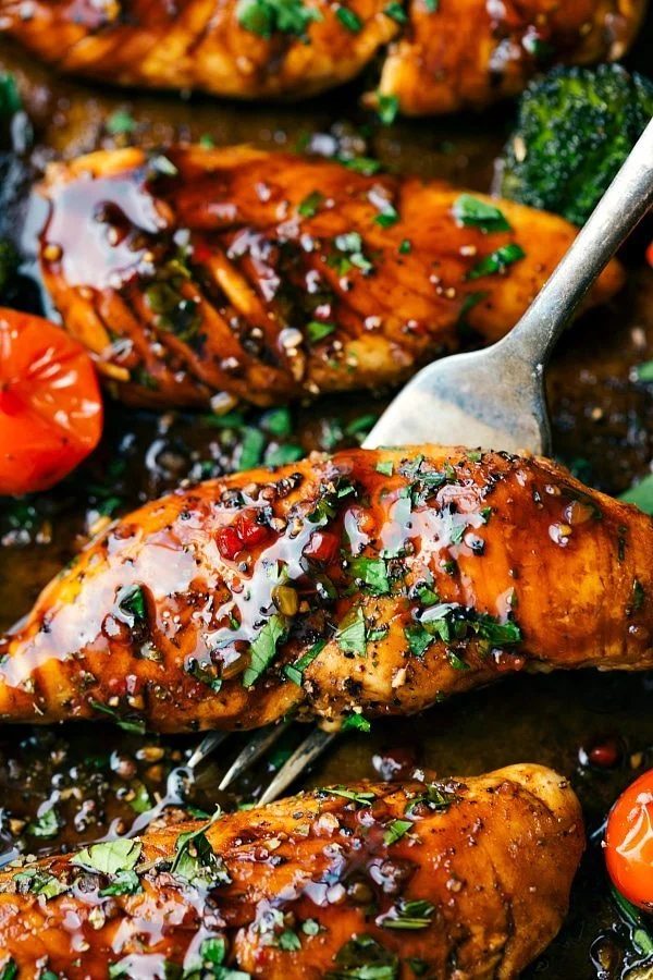satisfying Balsamic chicken and veggies made in one pan. Ten minute prep and twenty minute cooking time -- this meal is efficient, healthy, and simple to make!