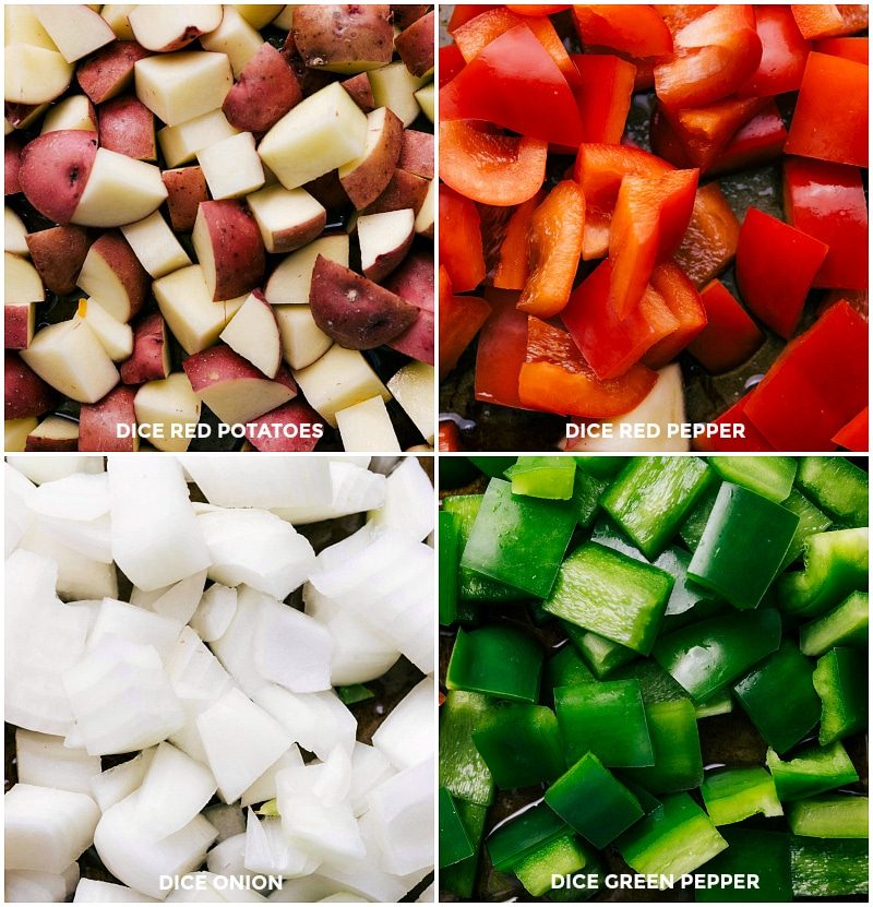 All the veggies being chopped up to even size.