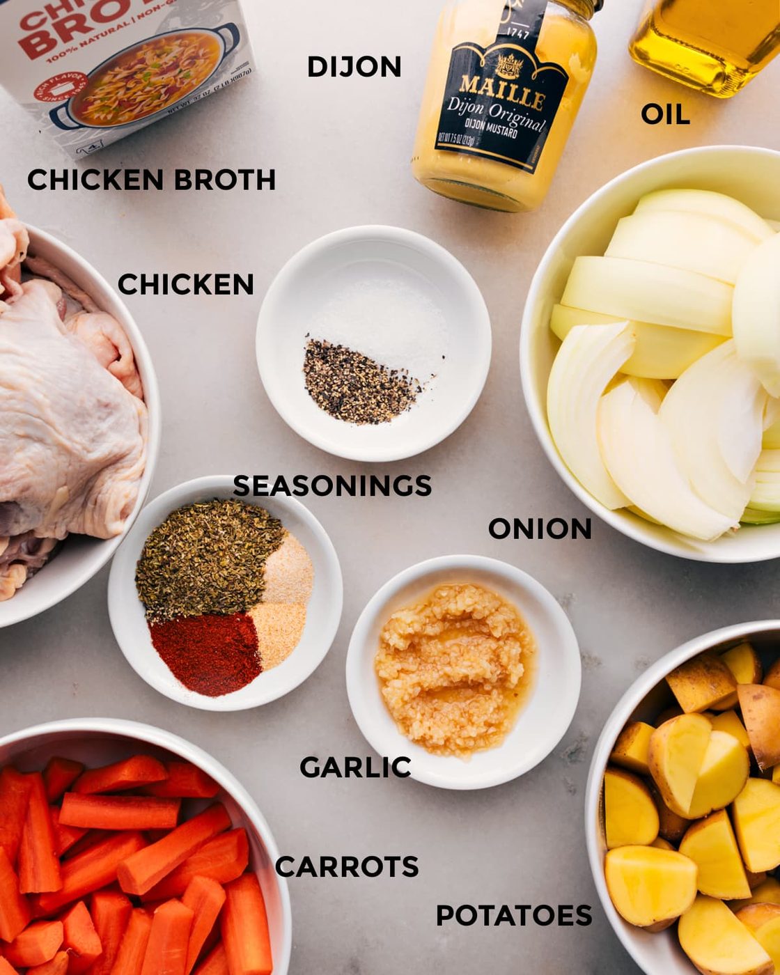 All the ingredients in this recipe laid out for straightforward prep.