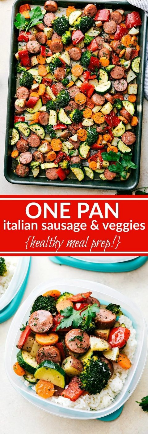 ONE PAN Healthy Italian Sausage & Veggies! straightforward and satisfying! Great MEAL PREP OPTION! via flexfa.com