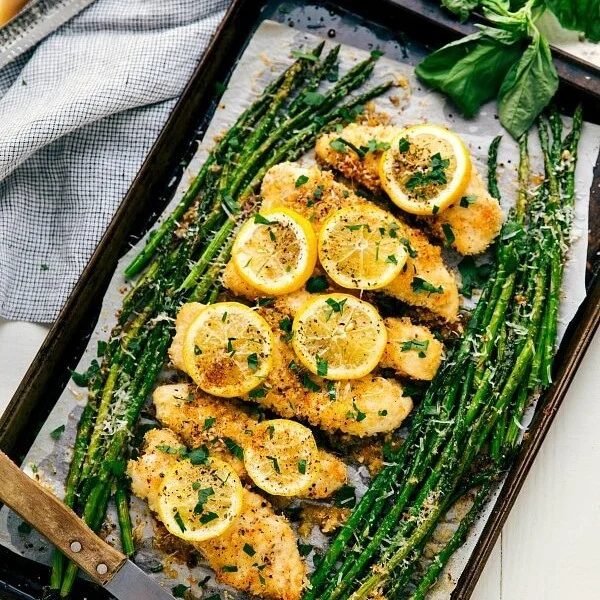 satisfying ONE PAN Lemon Parmesan Chicken and Asparagus