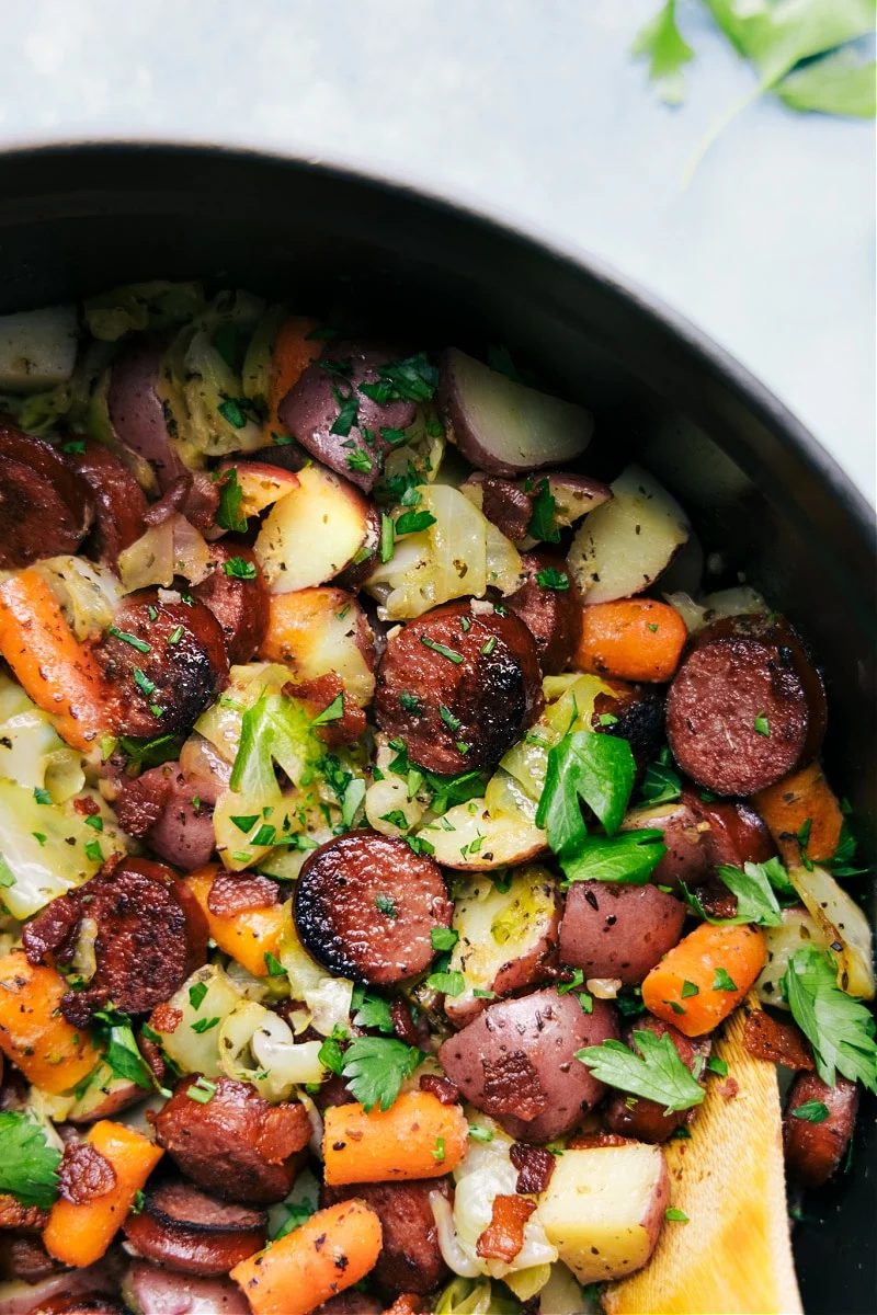 One Pot Cabbage, Potatoes, plus Sausage