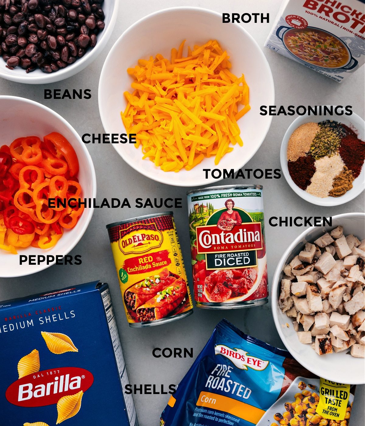 All the ingredients in this dish prepped out for straightforward assembly.