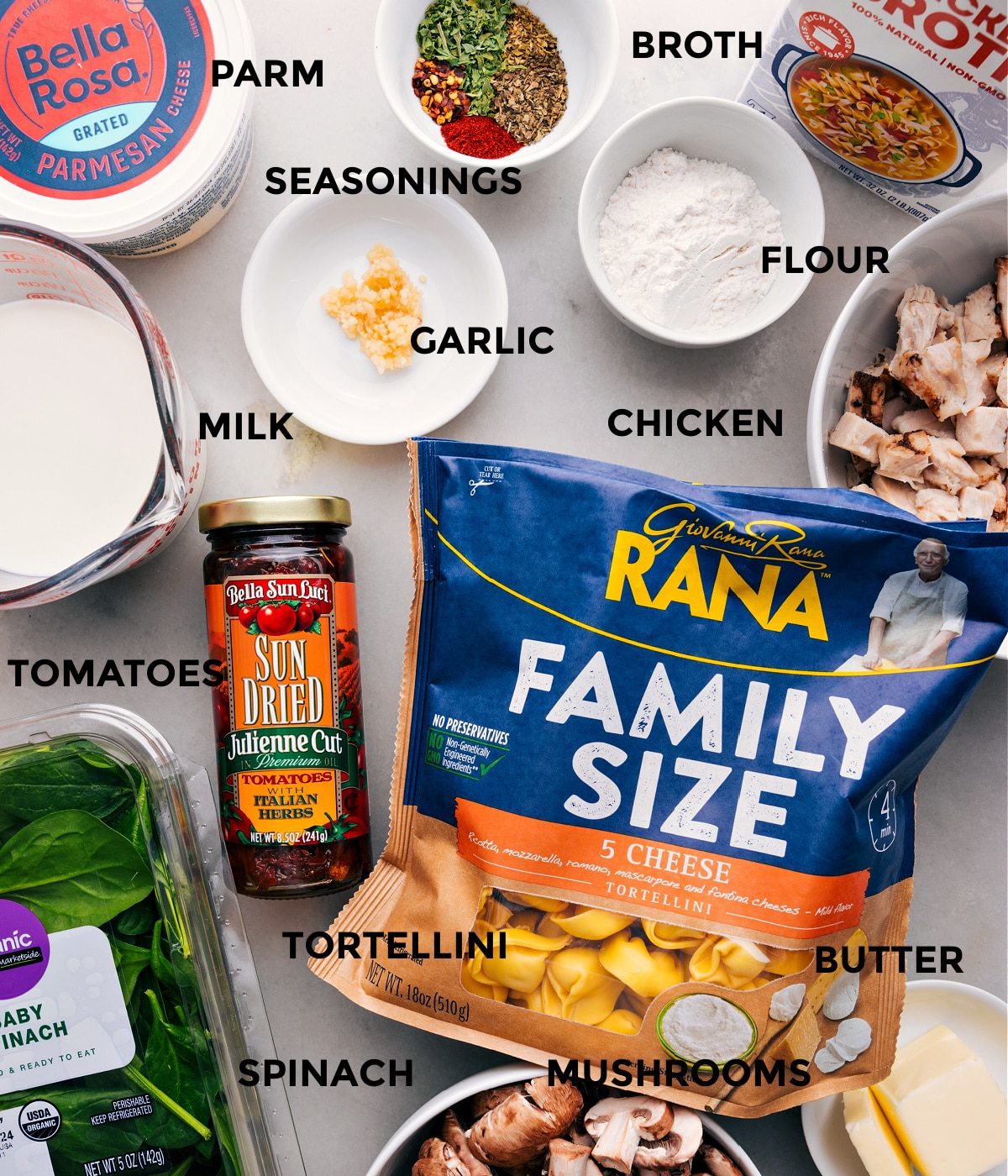 All the ingredients in this recipe prepped out for straightforward assembly.