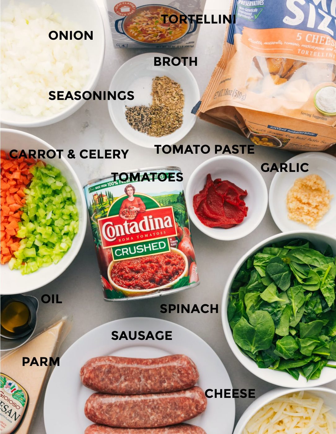 All the ingredients used in this recipe prepped out for straightforward assembly.