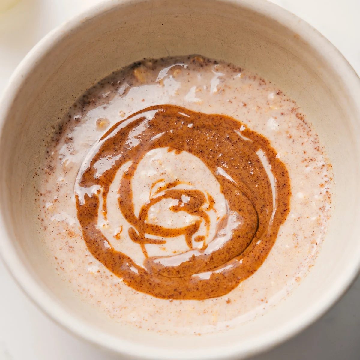 One of the breakfast options topped with almond butter swirled throughout.
