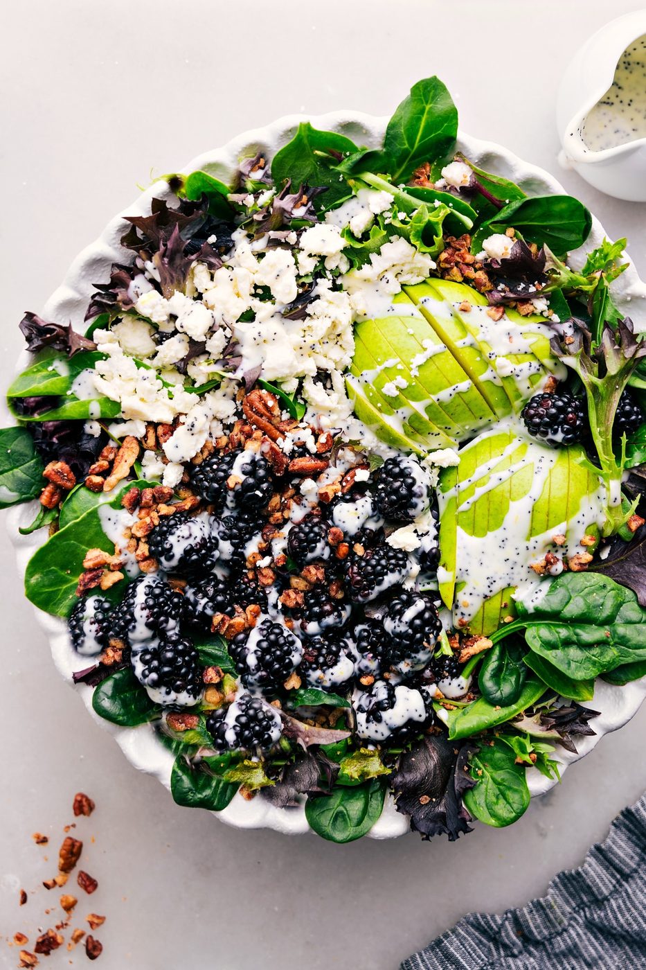 Blackberry Salad with poppyseed dressing in a bowl.