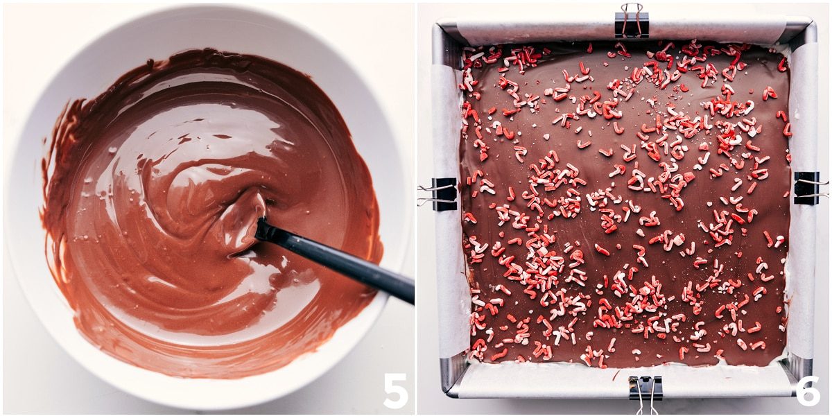 Chocolate melted and poured over the dessert for a chocolate topping.