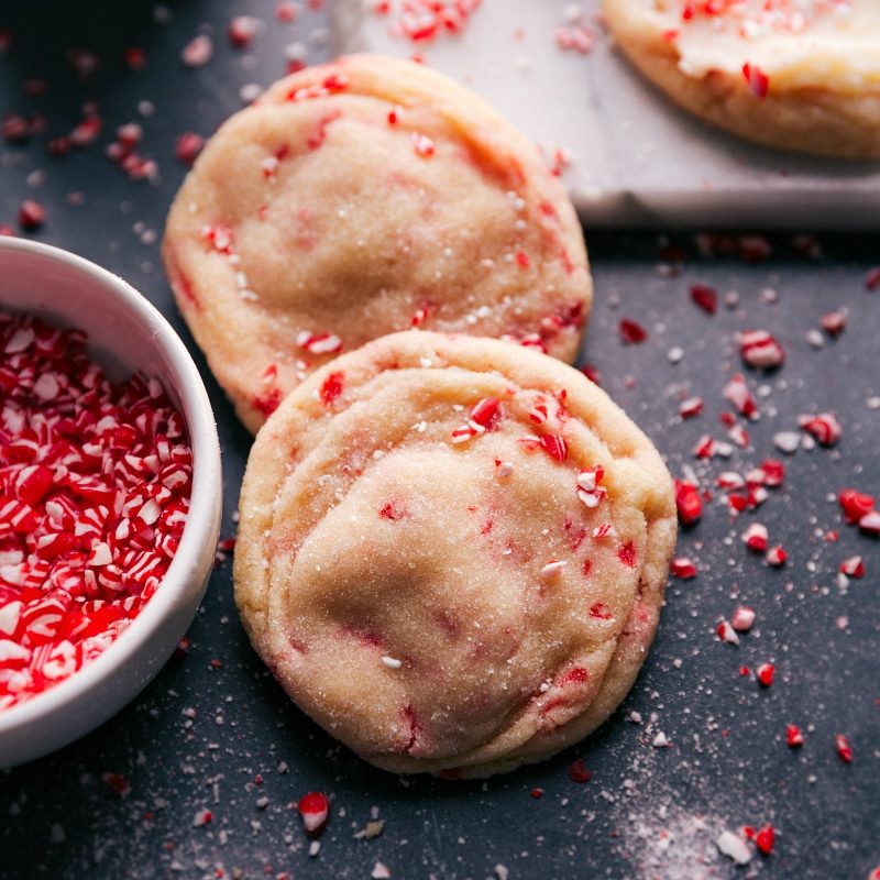 Peppermint sugar cookies with chopped peppermint on top.