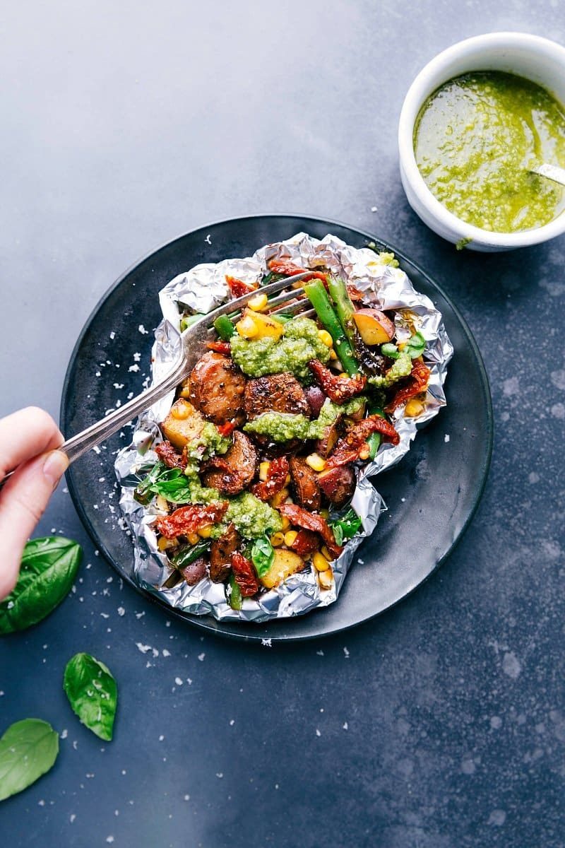 Pesto plus Sausage (in Foil Packs!)