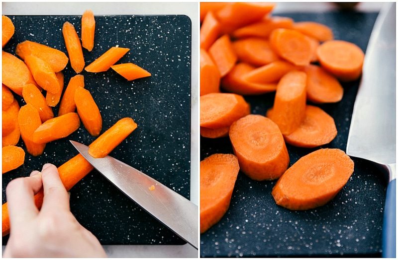 Carrots being chopped and prepped for this dish.