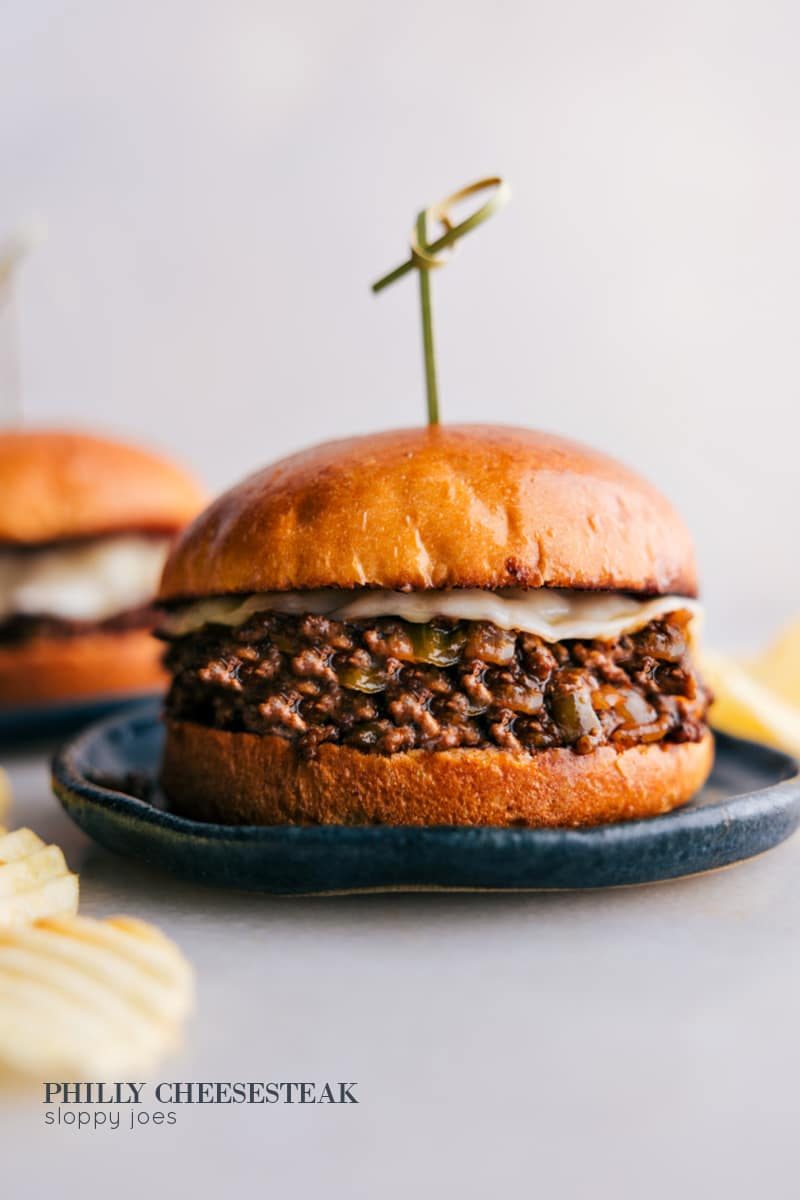 Philly Cheesesteak Sloppy joes on a plate.