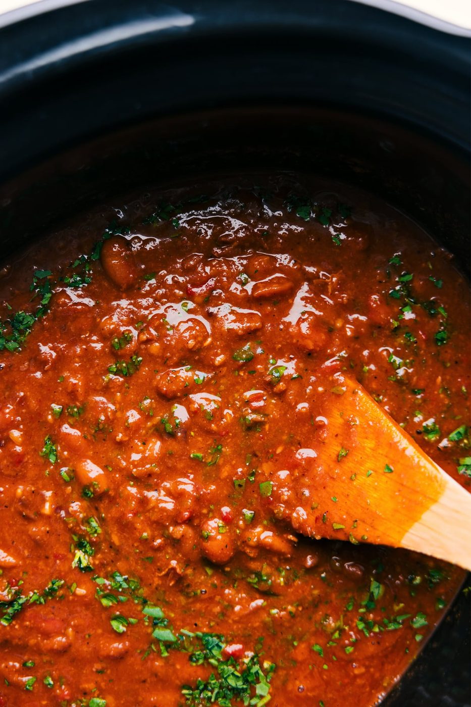 The dish freshly sow cooked and topped with cilantro to be served and enjoyed.