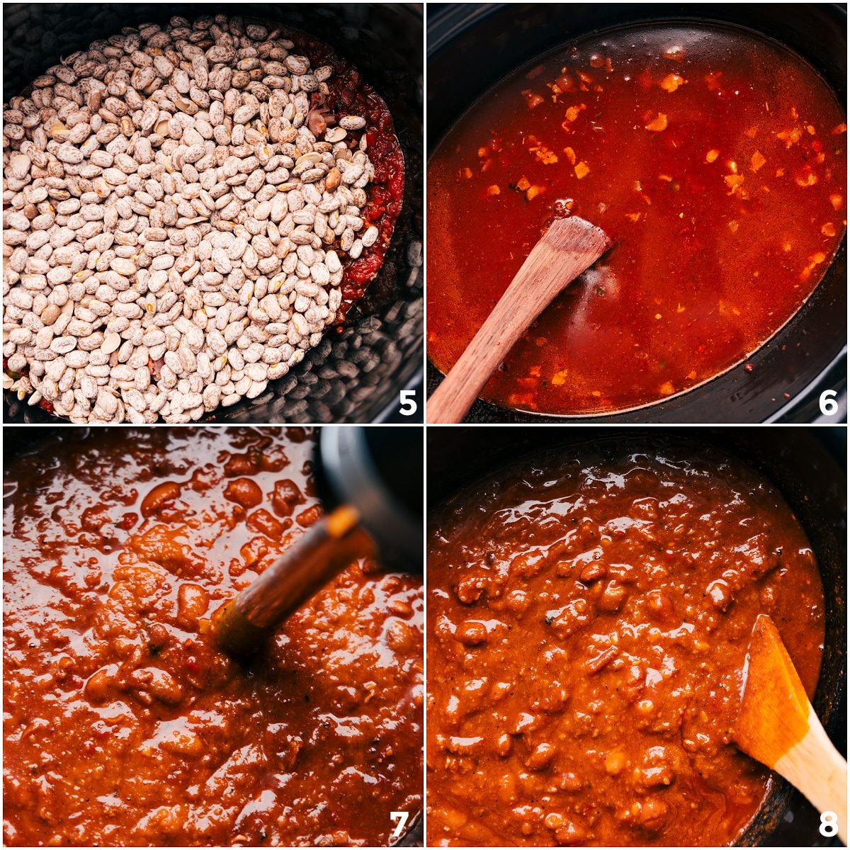 Sautéed vegetables, fire-roasted tomatoes, dried pinto beans, and chicken stock cooked together in a slow cooker, then immersion blended for creamy slow cooker pinto beans.