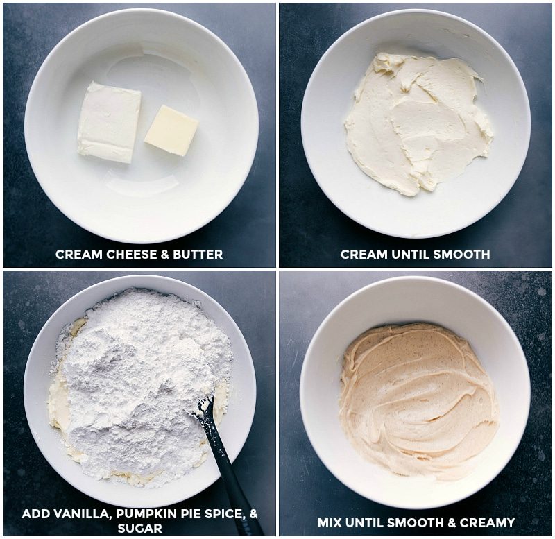 Cream cheese frosting being mixed until creamy and smooth, ready to top the satisfying dessert.