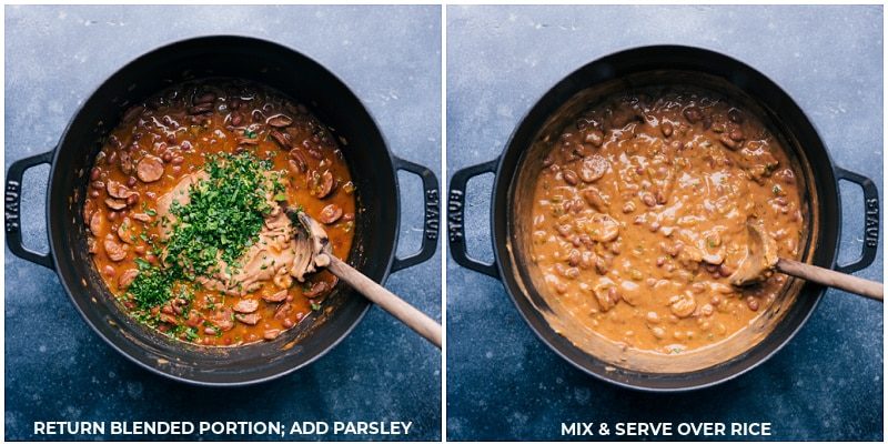Process shots: return the blended mixture to the pot and mix in parsley; mix well and serve over rice.