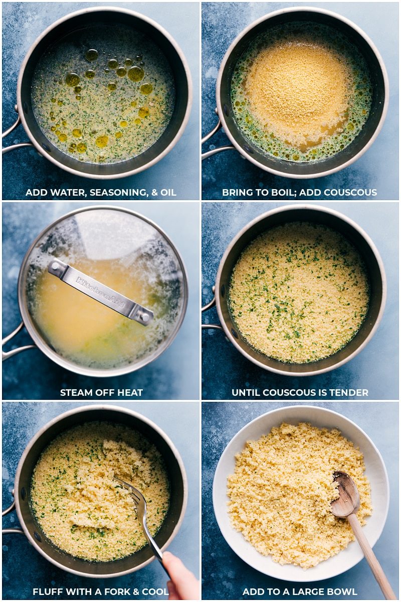 The couscous being cooked for this asparagus salad recipe.
