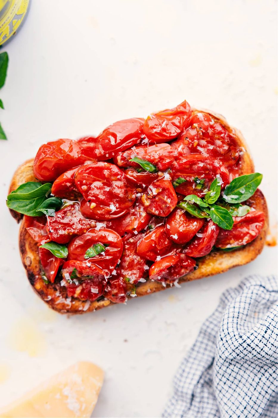 The tomatoes on toast for a lively bruschetta inspired snack.