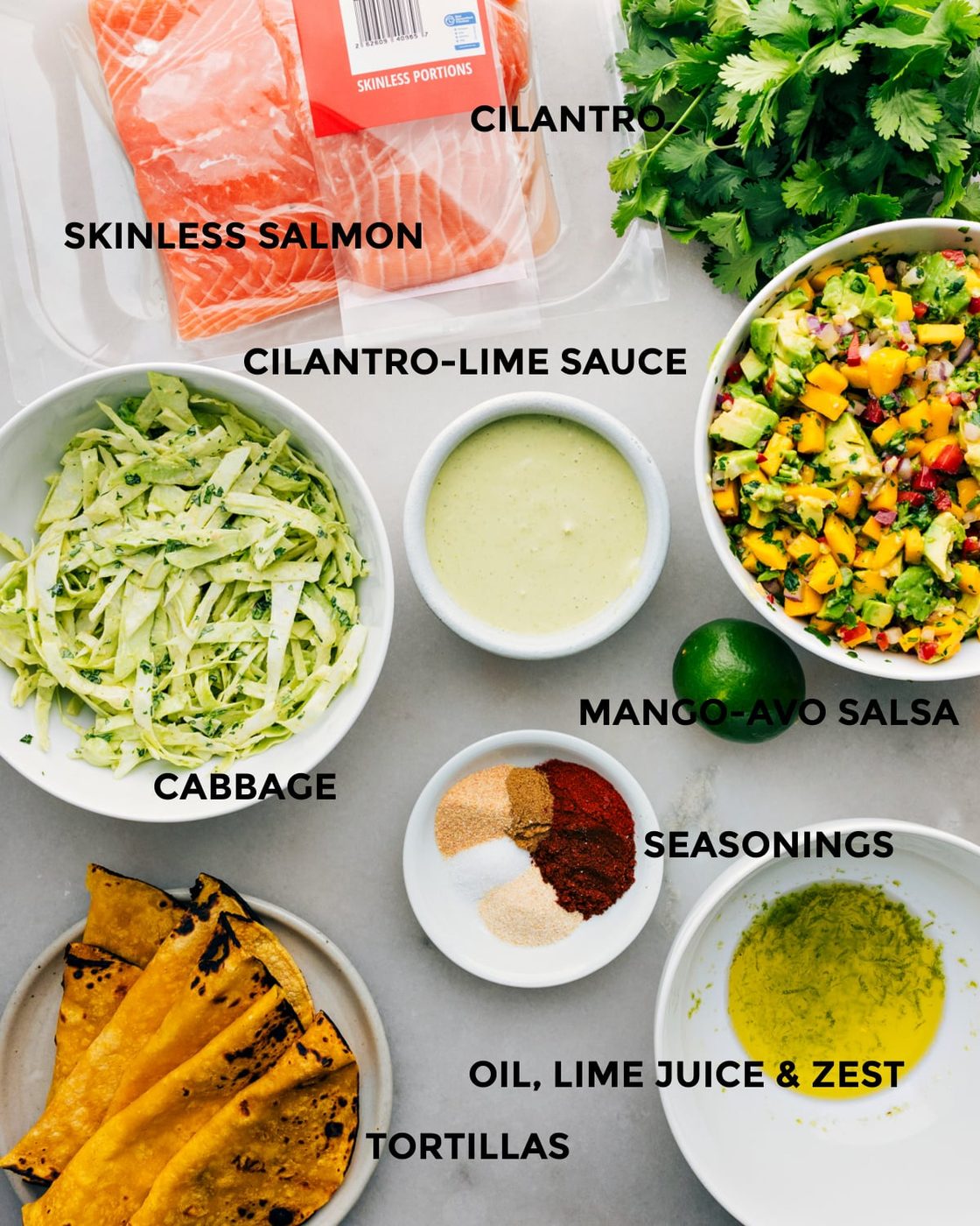 All the ingredients in this recipe prepped out for straightforward assembly.
